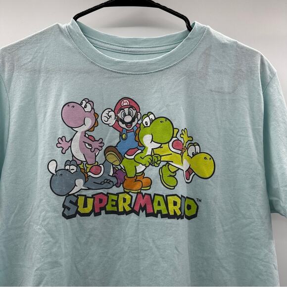 Nintendo Super Mario Yoshi's World Light Blue Short Sleeve Tee Shirt Size M - Picture 2 of 7